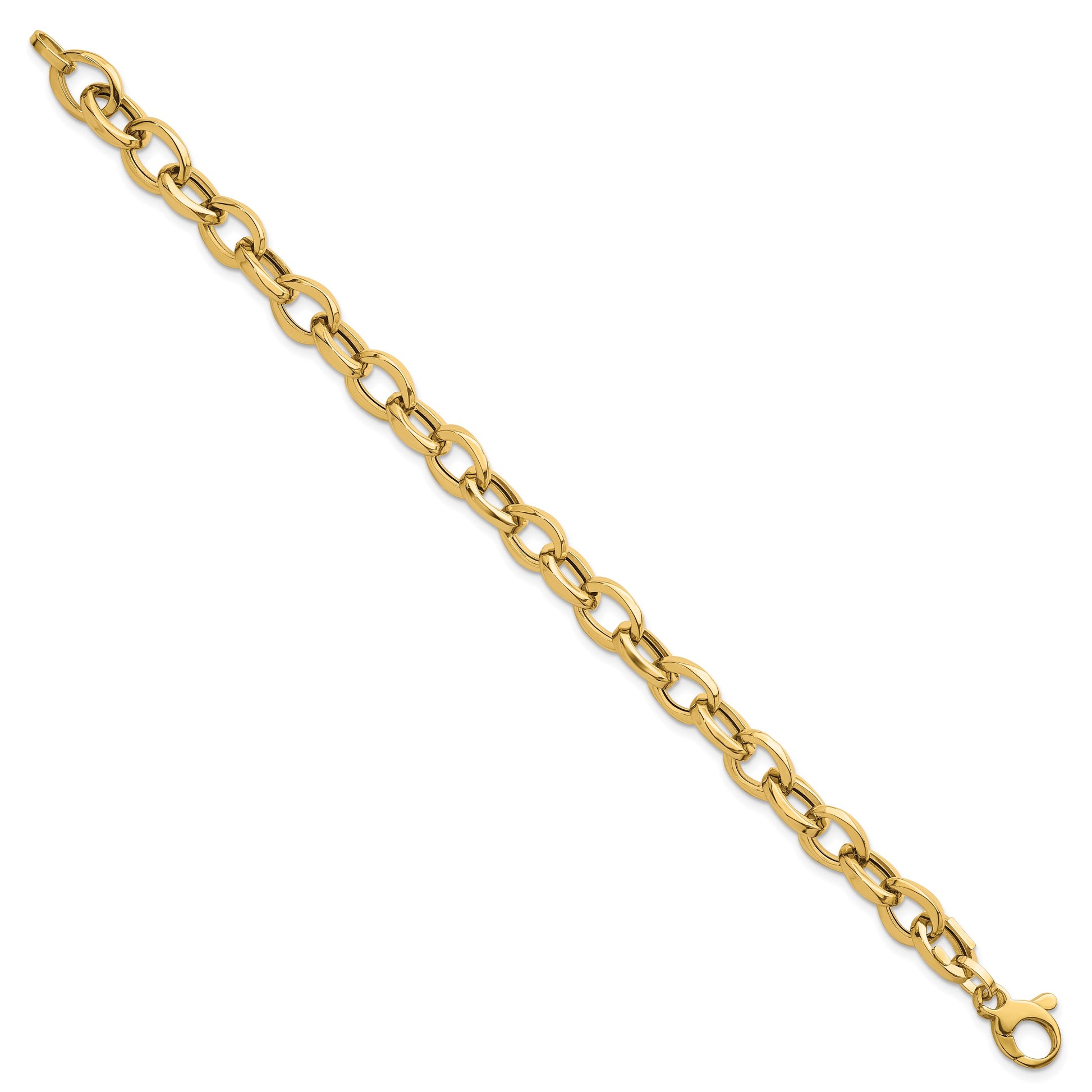 14k Polished 7.8mm Fancy Oval Cable Link 7.5 inch Bracelet