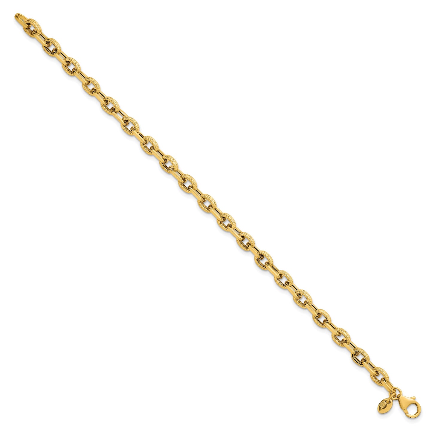 14k Polished and Textured 4.9mm Fancy Cable Link 7.5 inch Bracelet