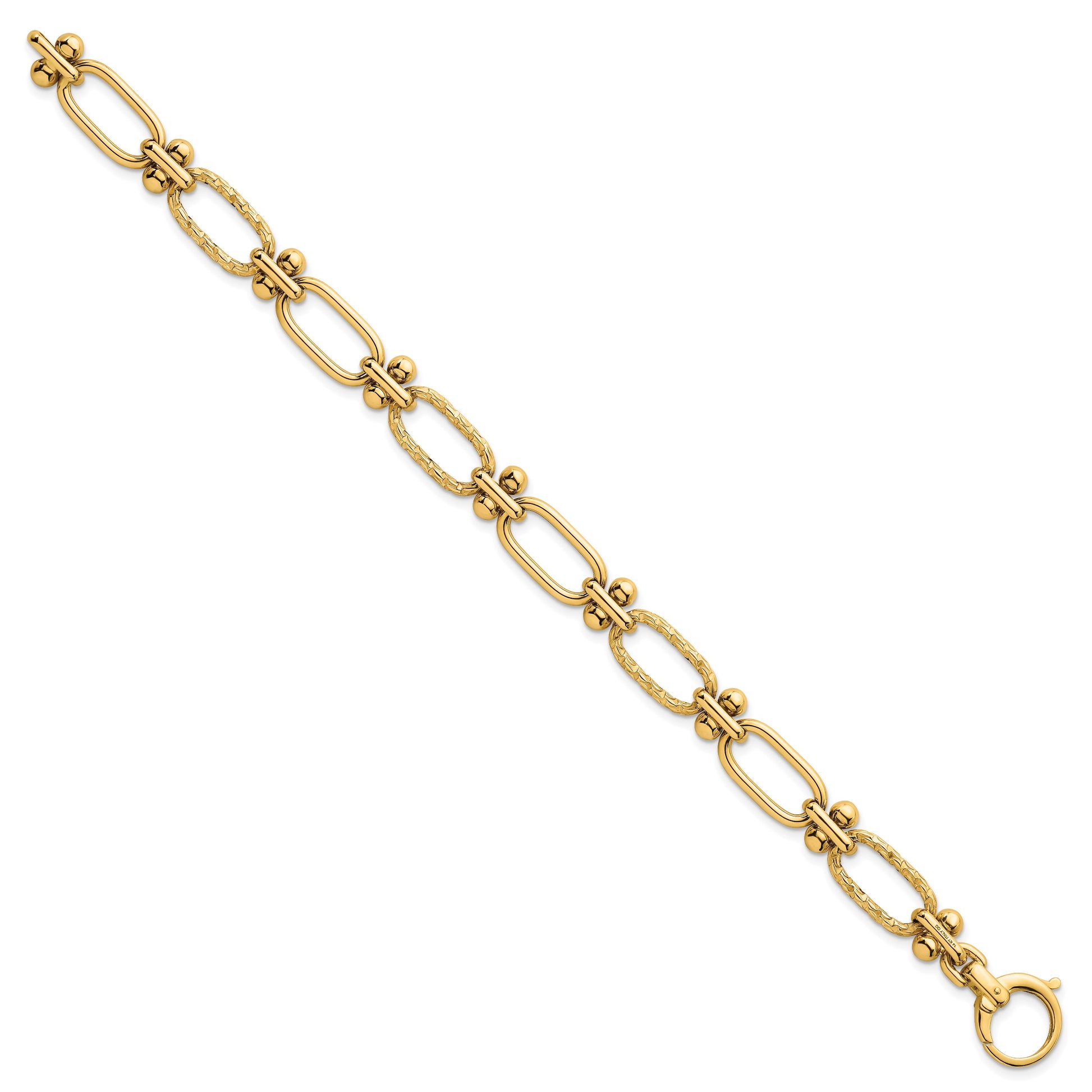 14k Polished 9mm Lightweight Oval Textured Fancy Link 8 inch Bracelet