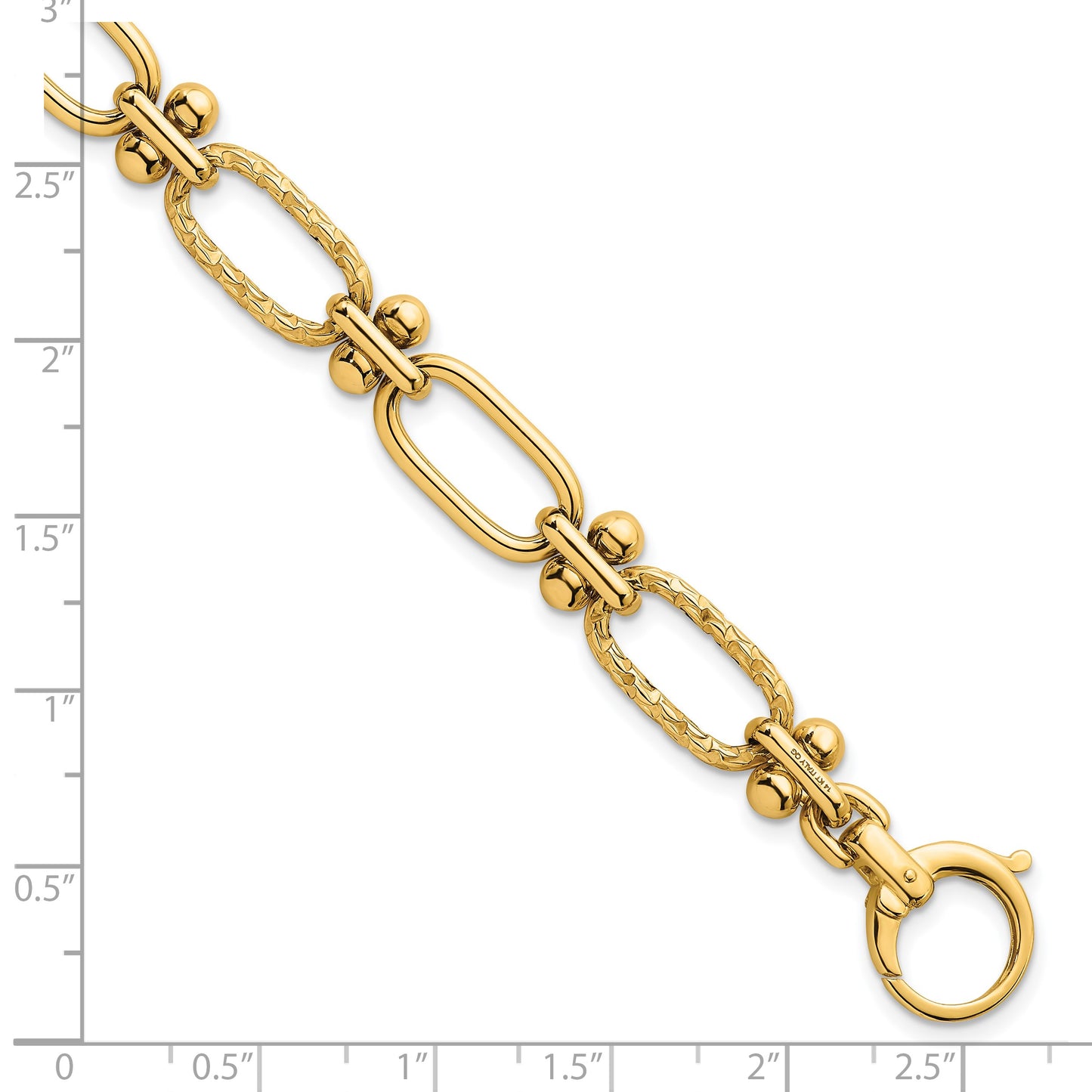 14k Polished 9mm Lightweight Oval Textured Fancy Link 8 inch Bracelet