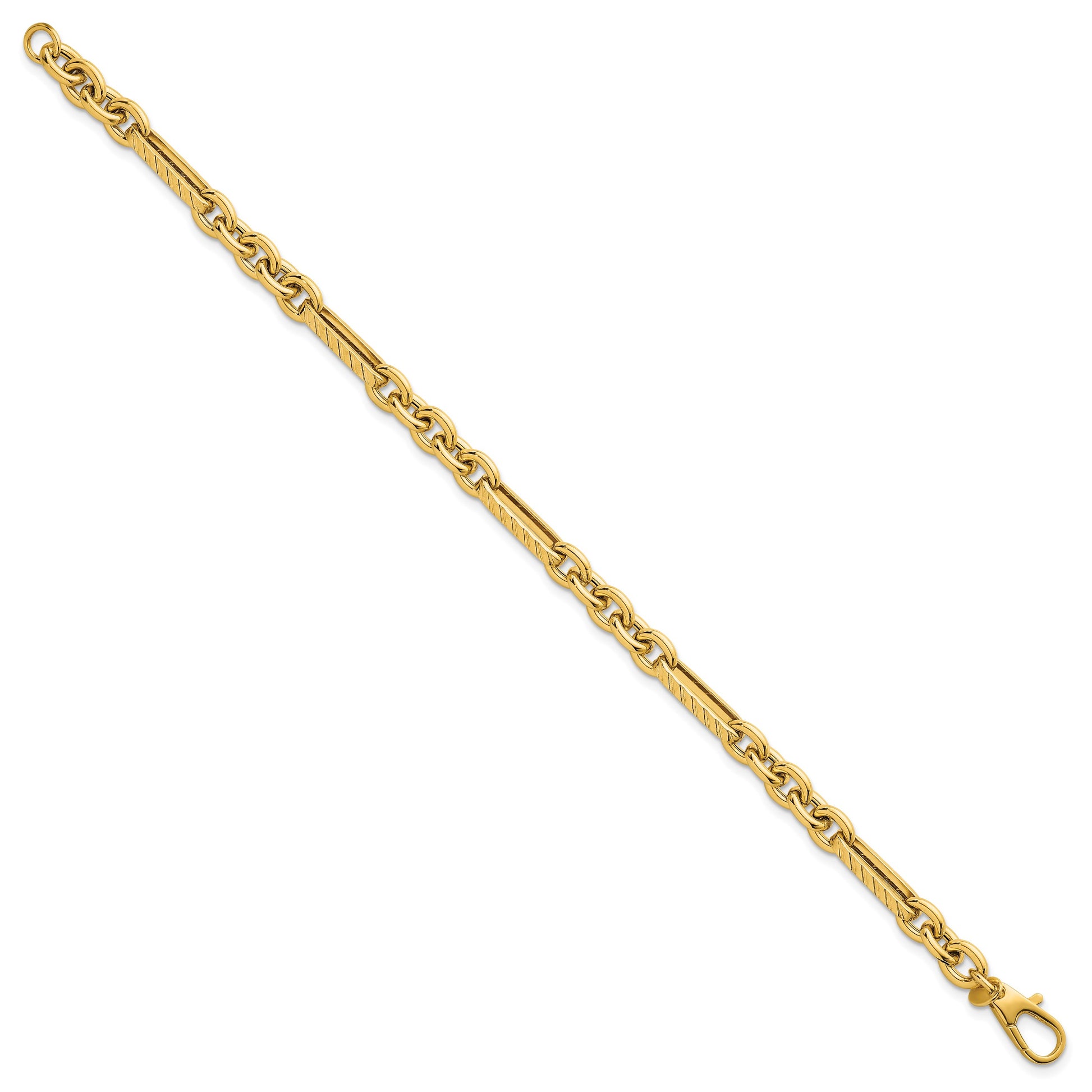 14k Polished and Textured 4.9mm Oval and Round Link 7.5 inch Bracelet