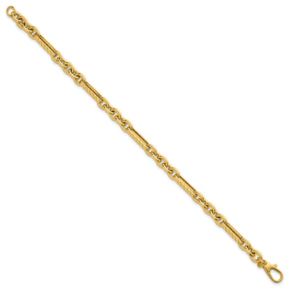 14k Polished and Textured 4.9mm Oval and Round Link 7.5 inch Bracelet