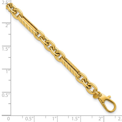 14k Polished and Textured 4.9mm Oval and Round Link 7.5 inch Bracelet