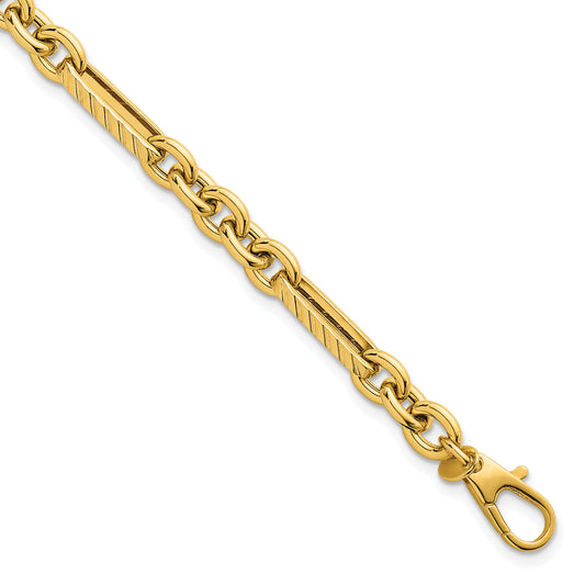 14k Polished and Textured 4.9mm Oval and Round Link 7.5 inch Bracelet