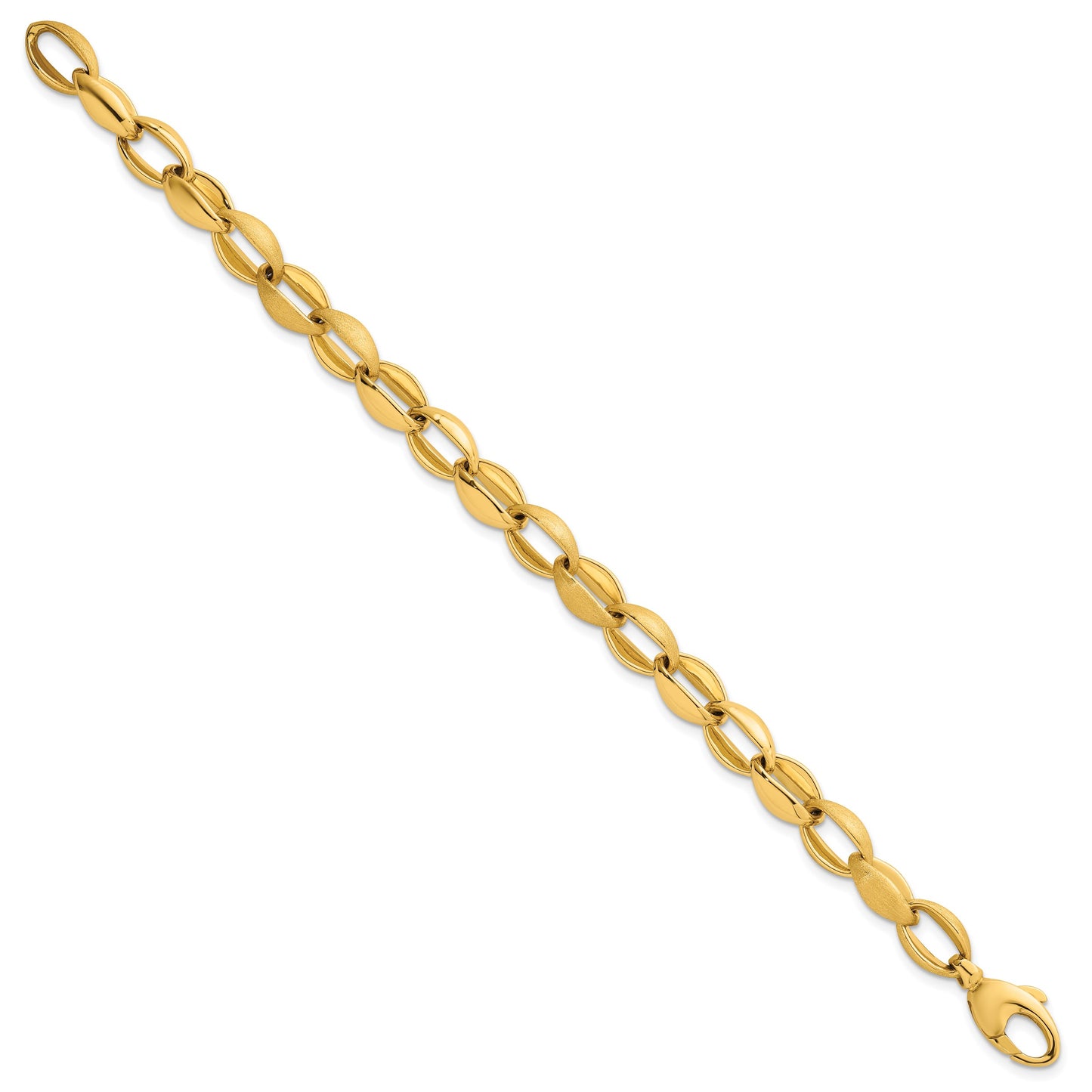 14k Polished And Brushed 8.1mm Fancy Oval Cable Link 7.25 inch Bracelet