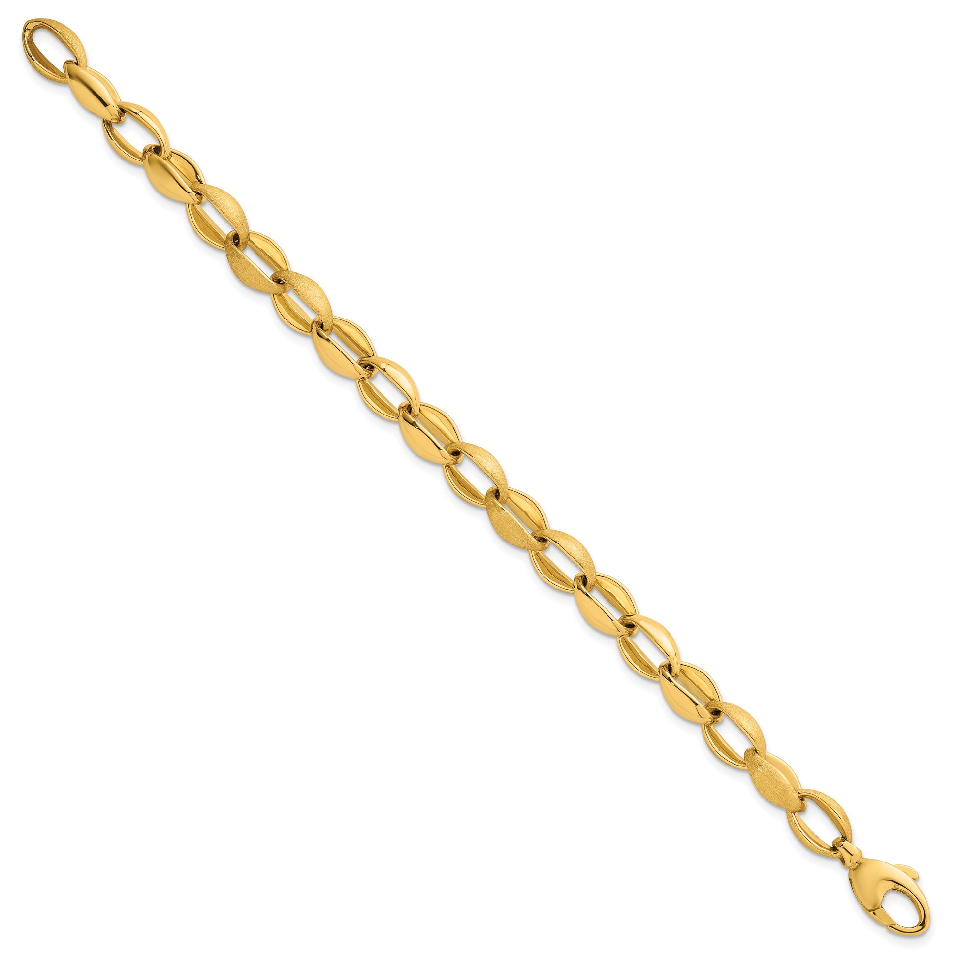 14k Polished And Brushed 8.1mm Fancy Oval Cable Link 7.25 inch Bracelet