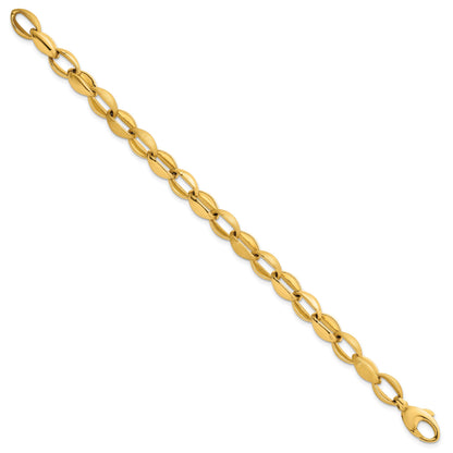 14k Polished And Brushed 8.1mm Fancy Oval Cable Link 7.25 inch Bracelet