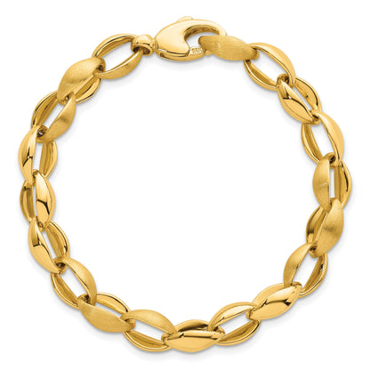 14k Polished And Brushed 8.1mm Fancy Oval Cable Link 7.25 inch Bracelet
