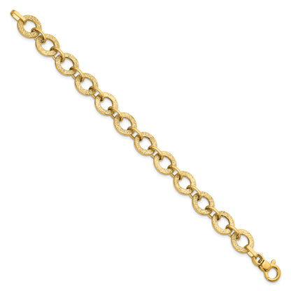 14K Polished and Textured 12mm Fancy Round Link 7 inch Bracelet