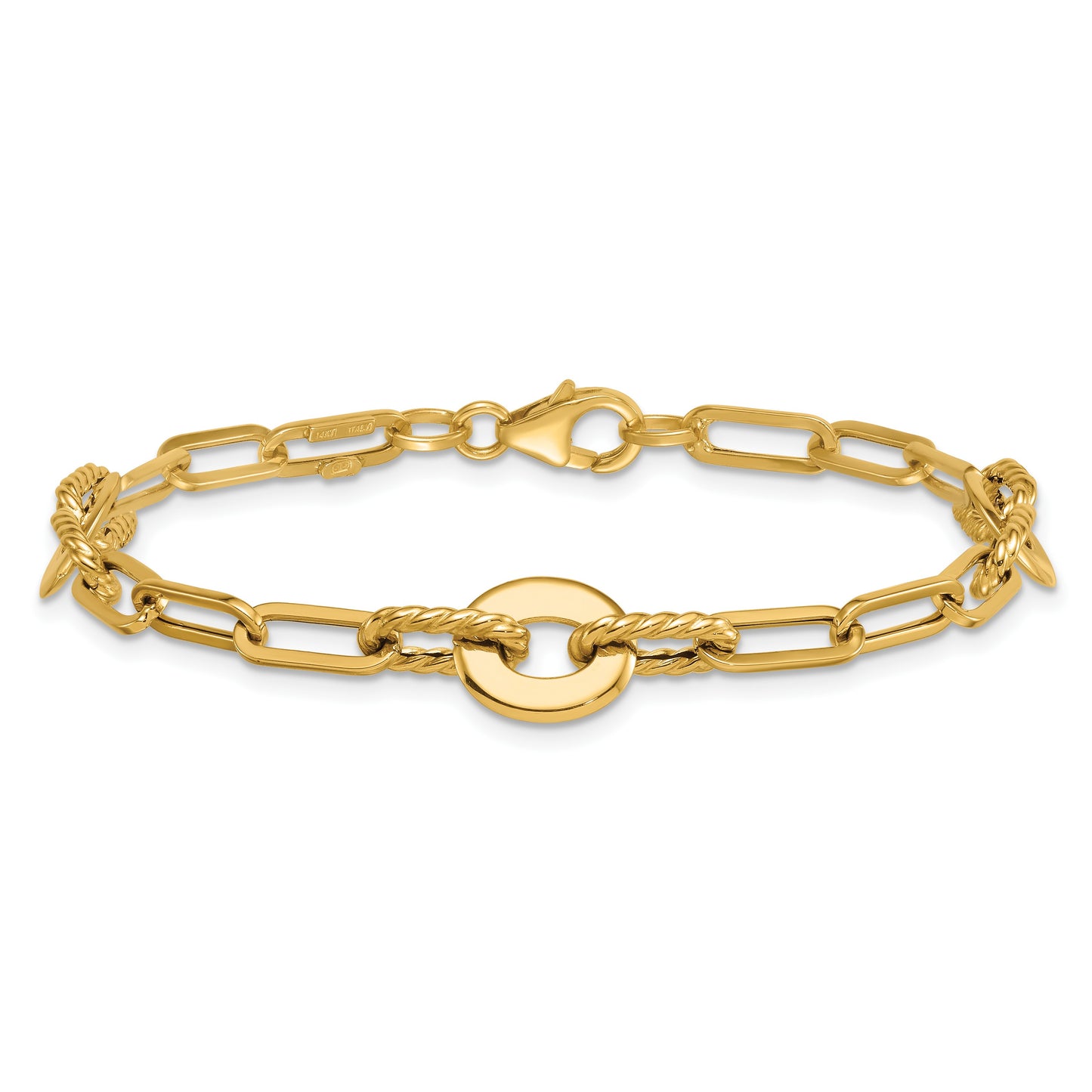 14k Polished and Twisted 9.2mm Open Link 7.5 inch Bracelet