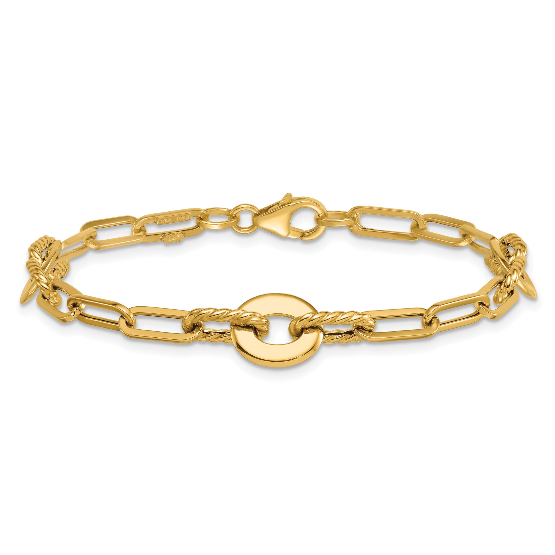 14k Polished and Twisted 9.2mm Open Link 7.5 inch Bracelet
