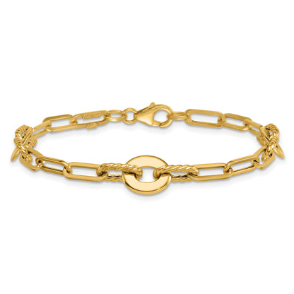 14k Polished and Twisted 9.2mm Open Link 7.5 inch Bracelet