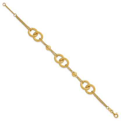 14k Polished And Brushed Double Loop and Chain 6.75 inch Bracelet with 0.75 inch Extender