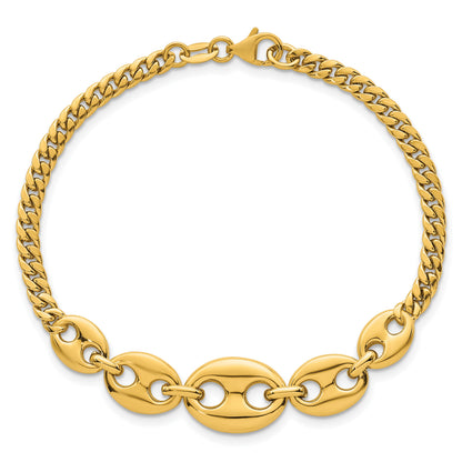 14k Polished Graduated Puffed Mariner and Curb Link 7 inch Bracelet
