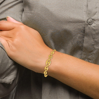 14k Polished Graduated Puffed Mariner and Curb Link 7 inch Bracelet