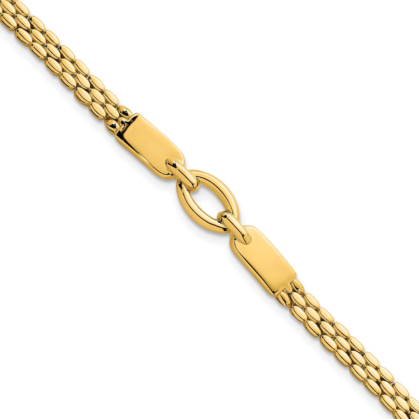 14k Polished Fancy Oval Center 7.5 inch Brick Link Bracelet