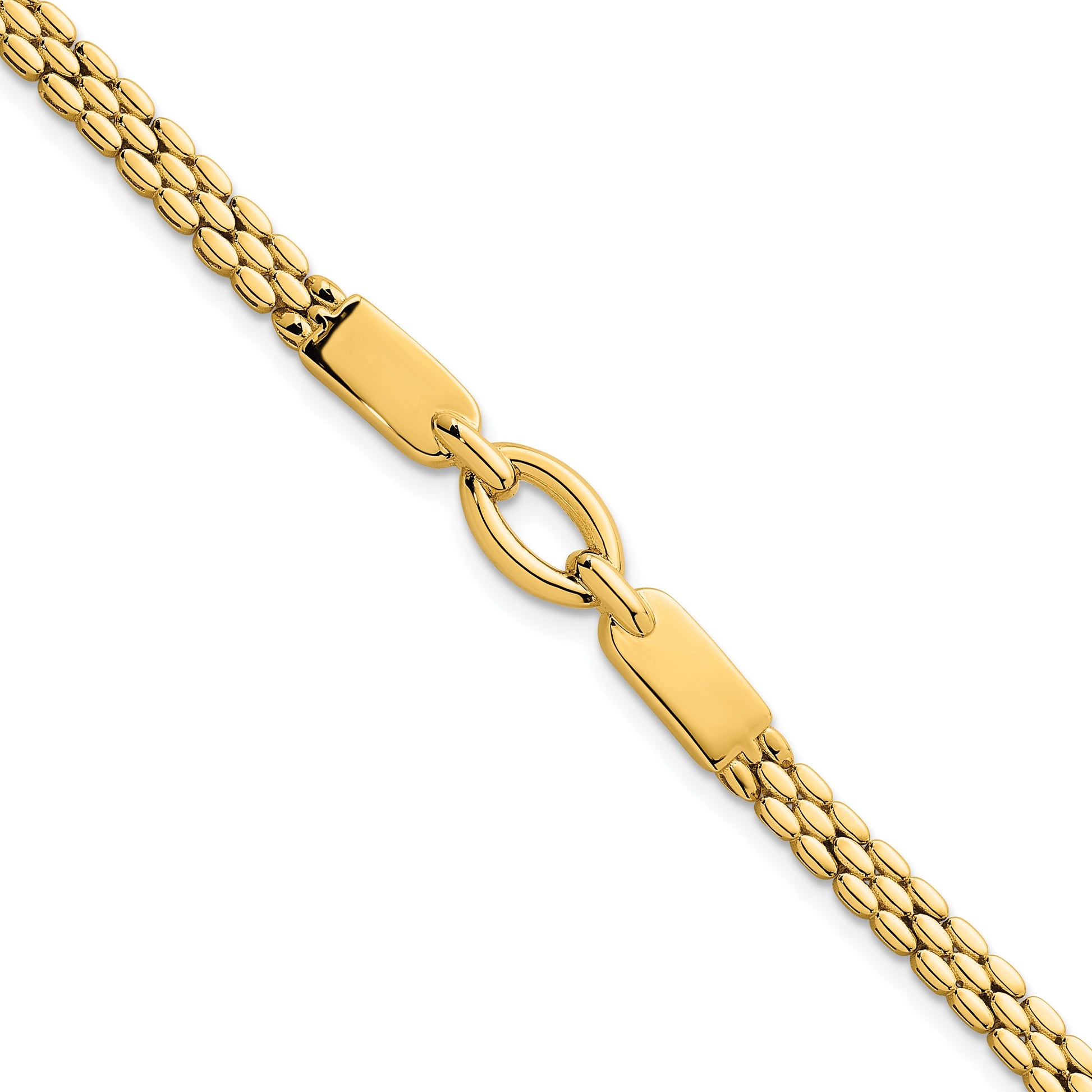 14k Polished Fancy Oval Center 7.5 inch Brick Link Bracelet