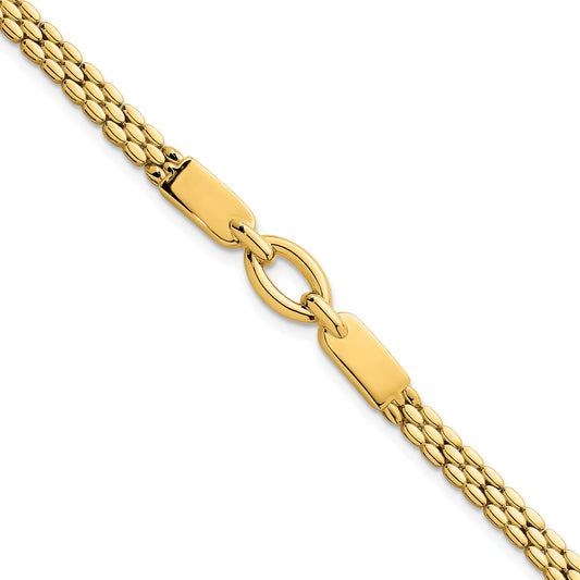 14k Polished Fancy Oval Center 7.5 inch Brick Link Bracelet