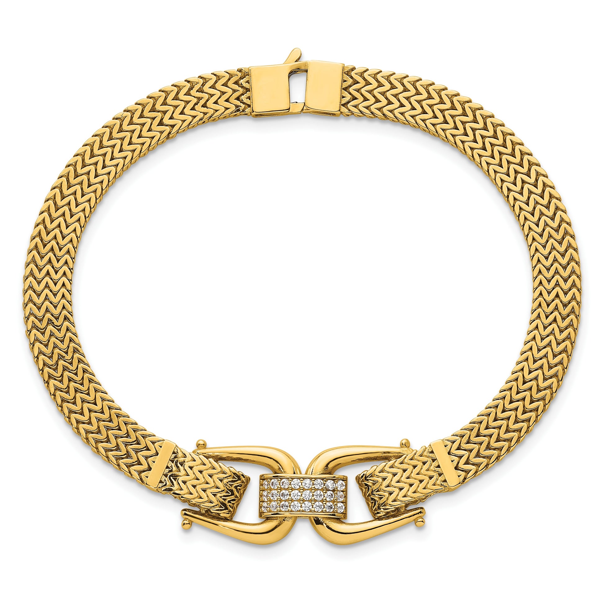 14k Polished CZ Center 7.5 inch Fancy Zig-Zag Link Bracelet