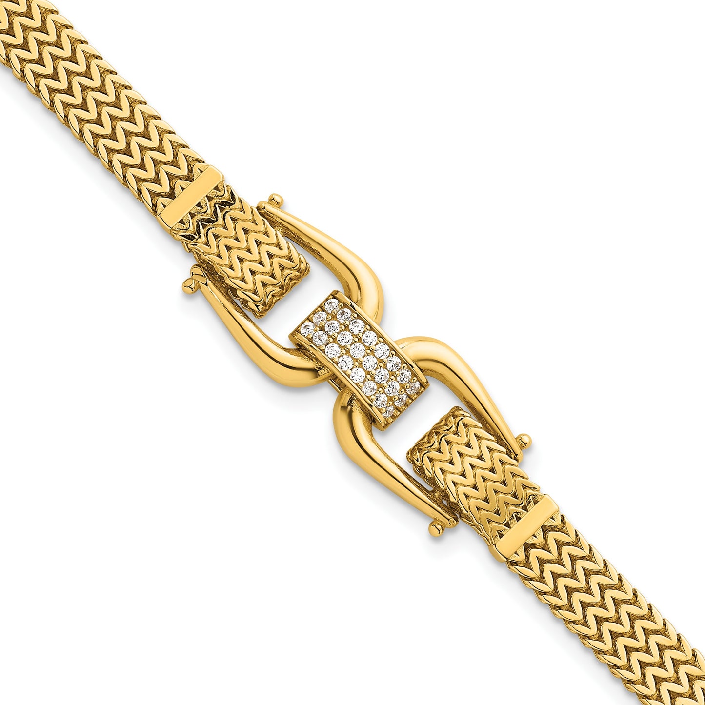 14k Polished CZ Center 7.5 inch Fancy Zig-Zag Link Bracelet