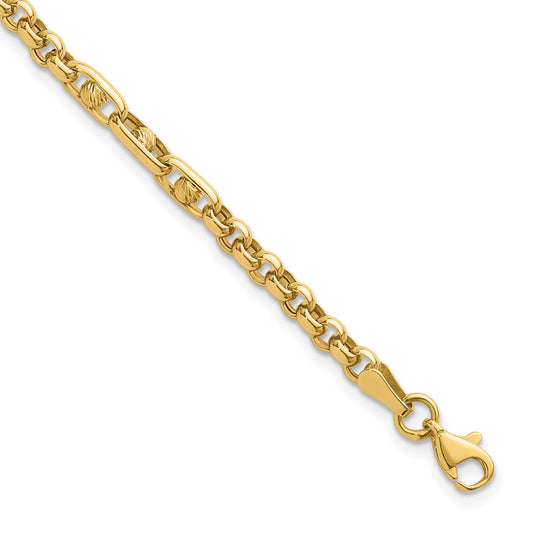 14k Polished and Diamond-cut 3.9mm Fancy Link 7.5 inch Bracelet