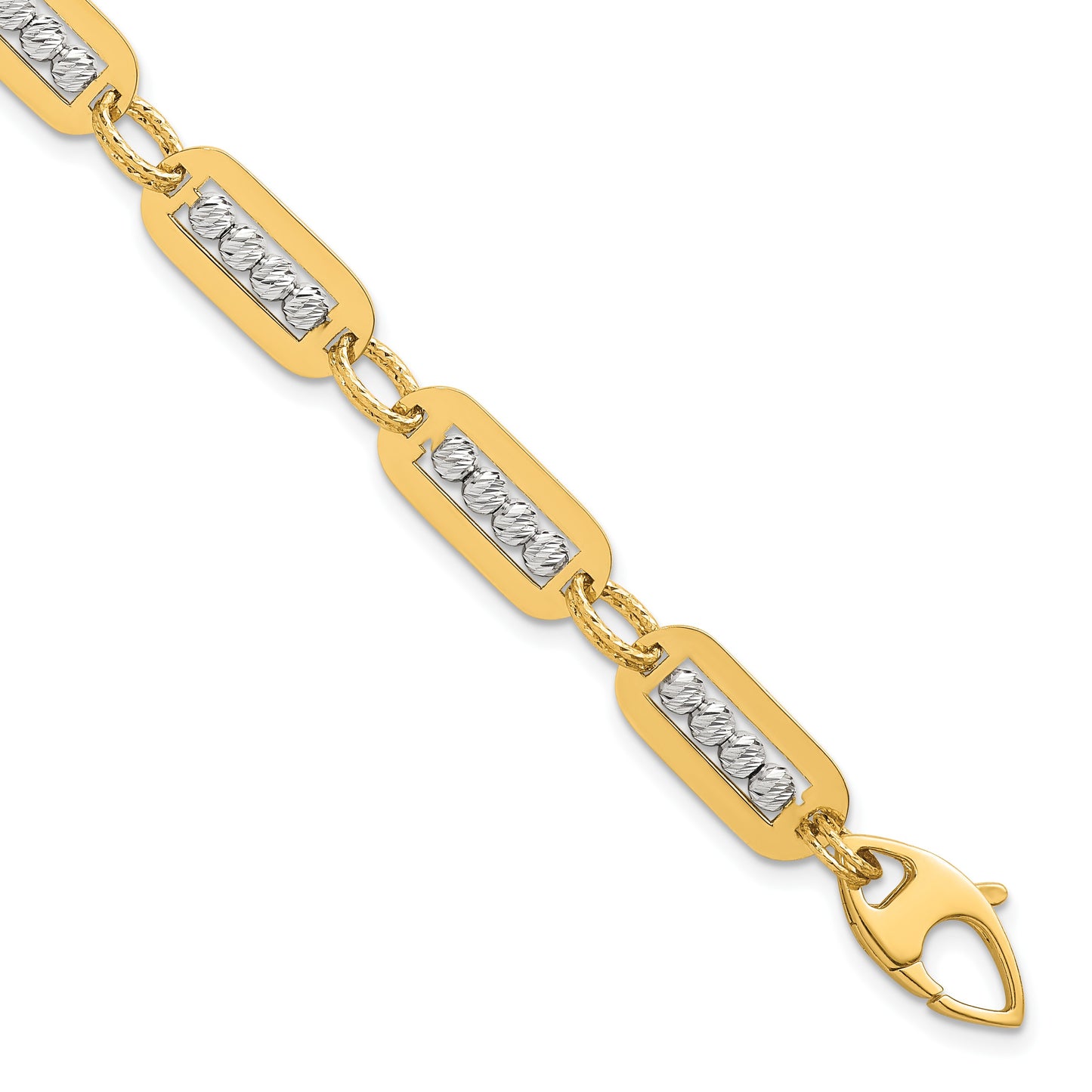 14K Two-Tone Polished Diamond-cut Bead 7.25 inch Bracelet Plus 0.5 inch Extender
