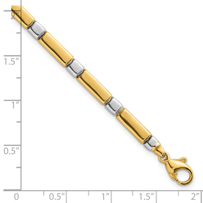 14k Two Tone Polished 4mm Fancy Bar Link 7.5 inch Bracelet