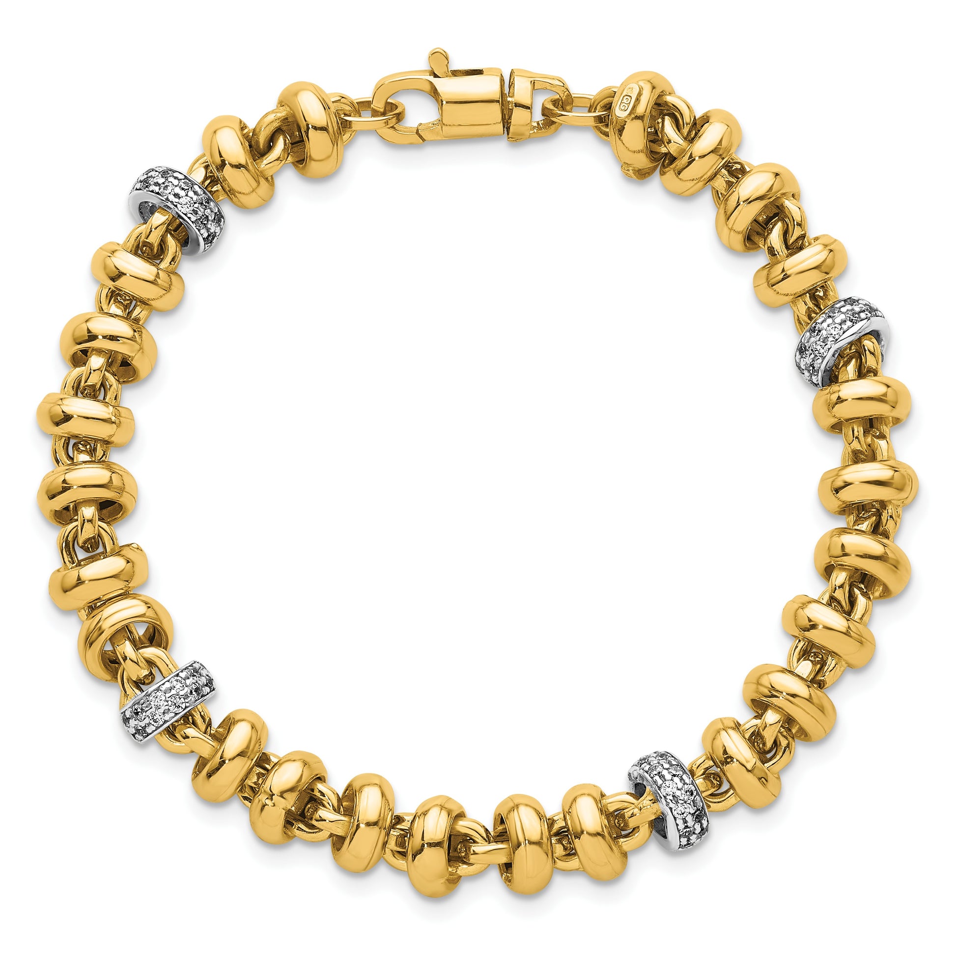 14k Two-tone Polished Fancy Link CZ 7.5 inch Bracelet