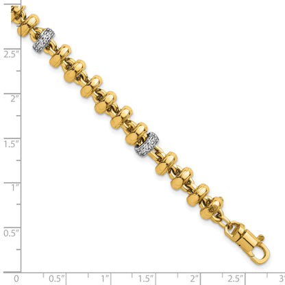 14k Two-tone Polished Fancy Link CZ 7.5 inch Bracelet