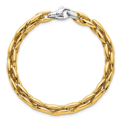 14k Two-tone Polished 6.75mm Fancy Cable Link 7.25 inch Bracelet