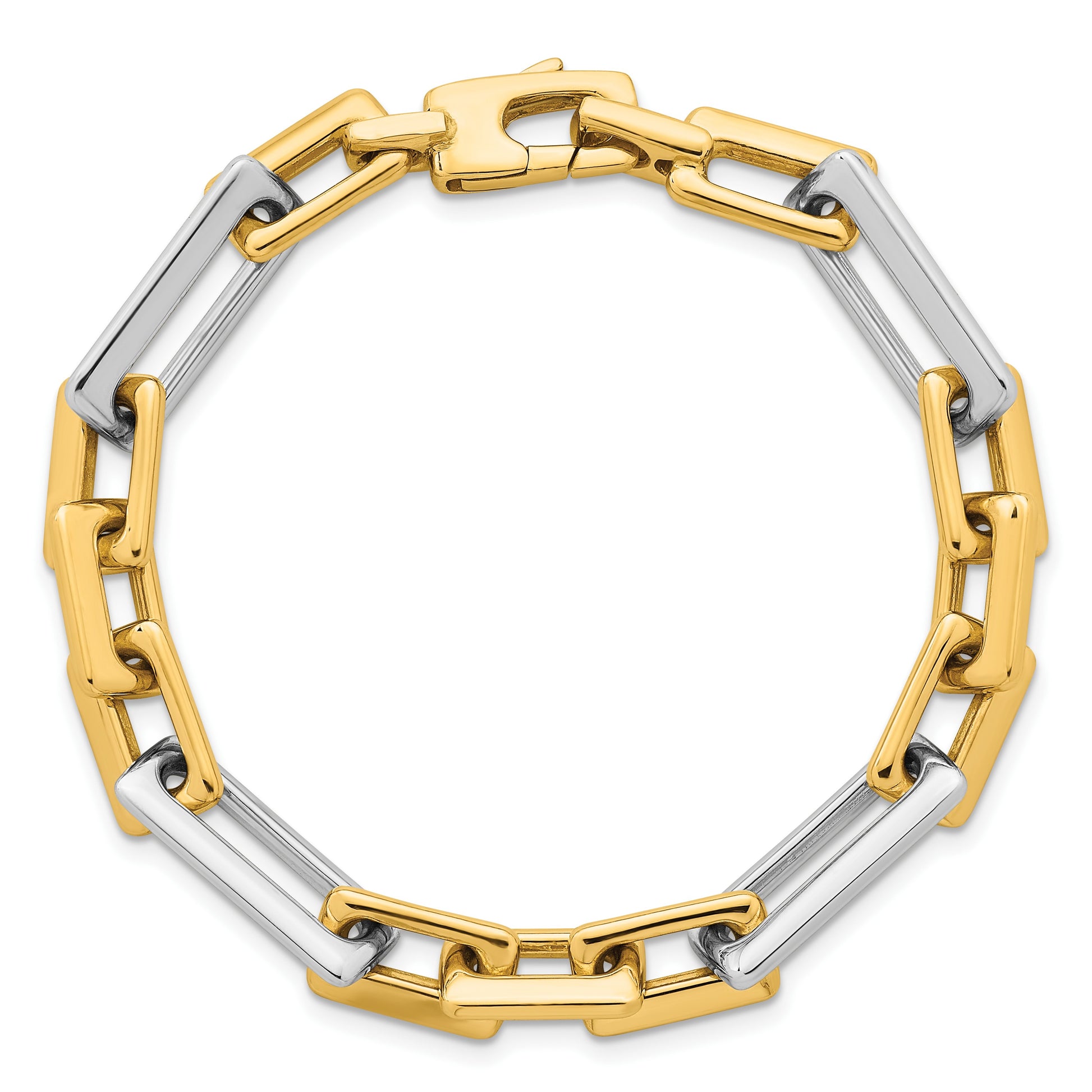 14k Two Tone Polished 8mm Fancy Square And Rectangle Figaro 7.25 inch Bracelet