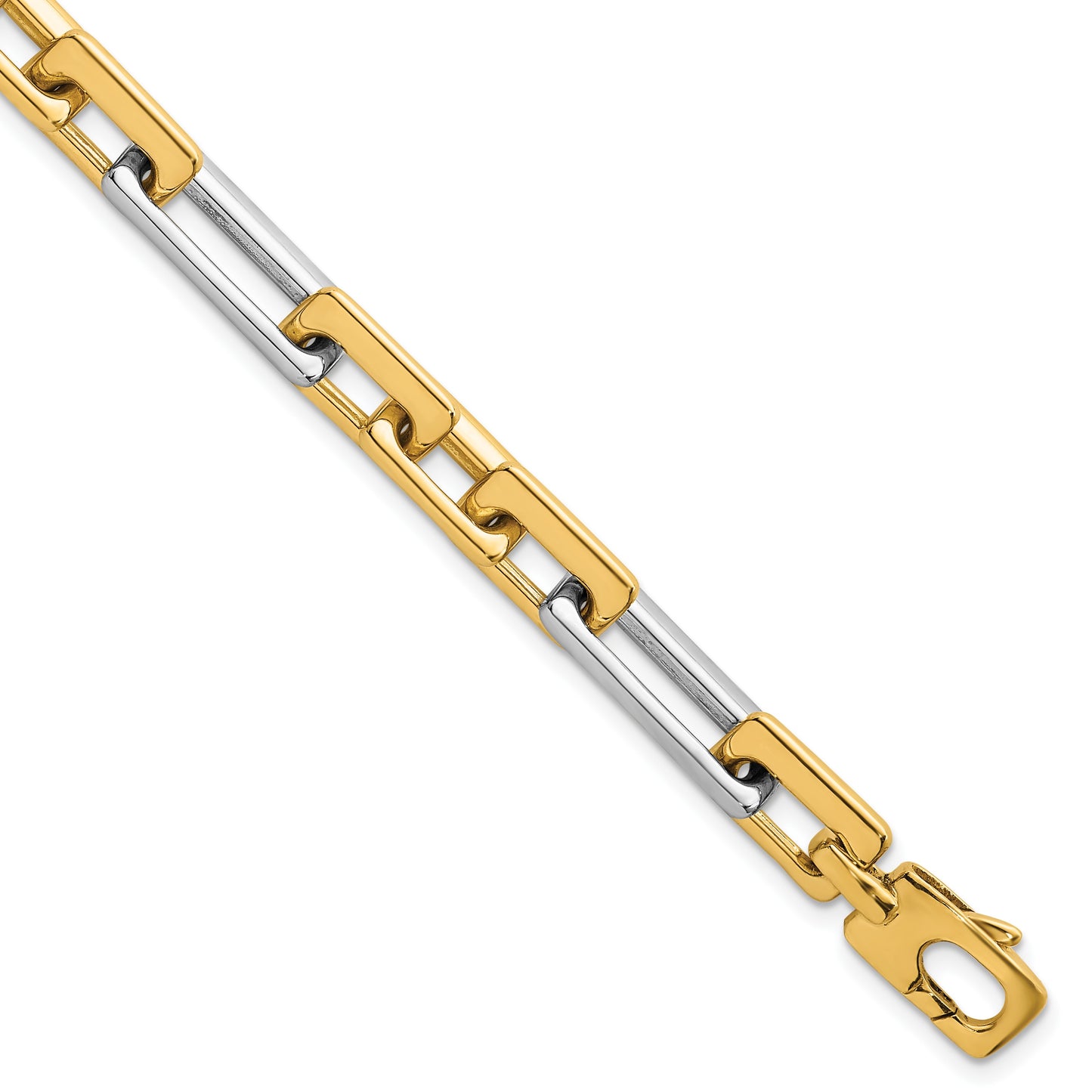 14k Two Tone Polished 8mm Fancy Square And Rectangle Figaro 7.25 inch Bracelet