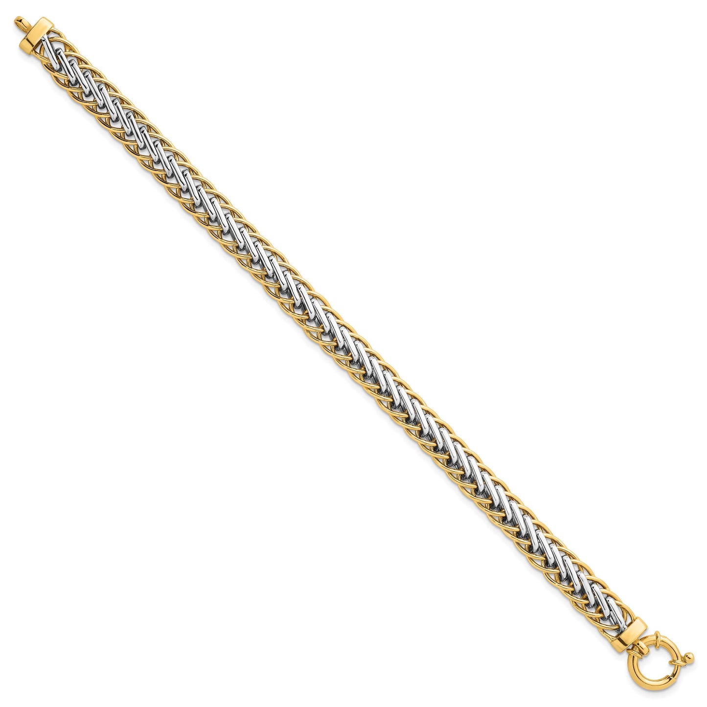 14k Two-tone Polished 7.5mm Lightweight Fancy Woven Link 7.5 inch Bracelet