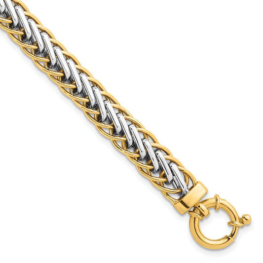 14k Two-tone Polished 7.5mm Lightweight Fancy Woven Link 7.5 inch Bracelet