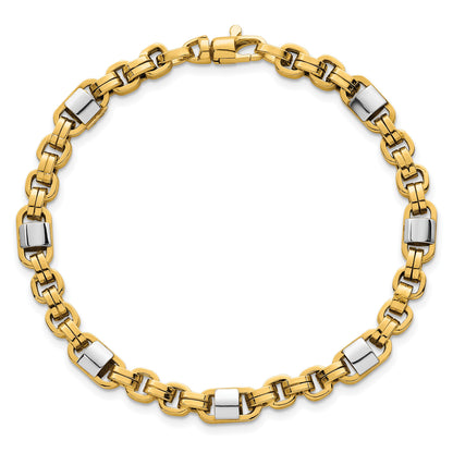 14k Two-tone Polished 5mm Fancy Link 7.5 inch Bracelet