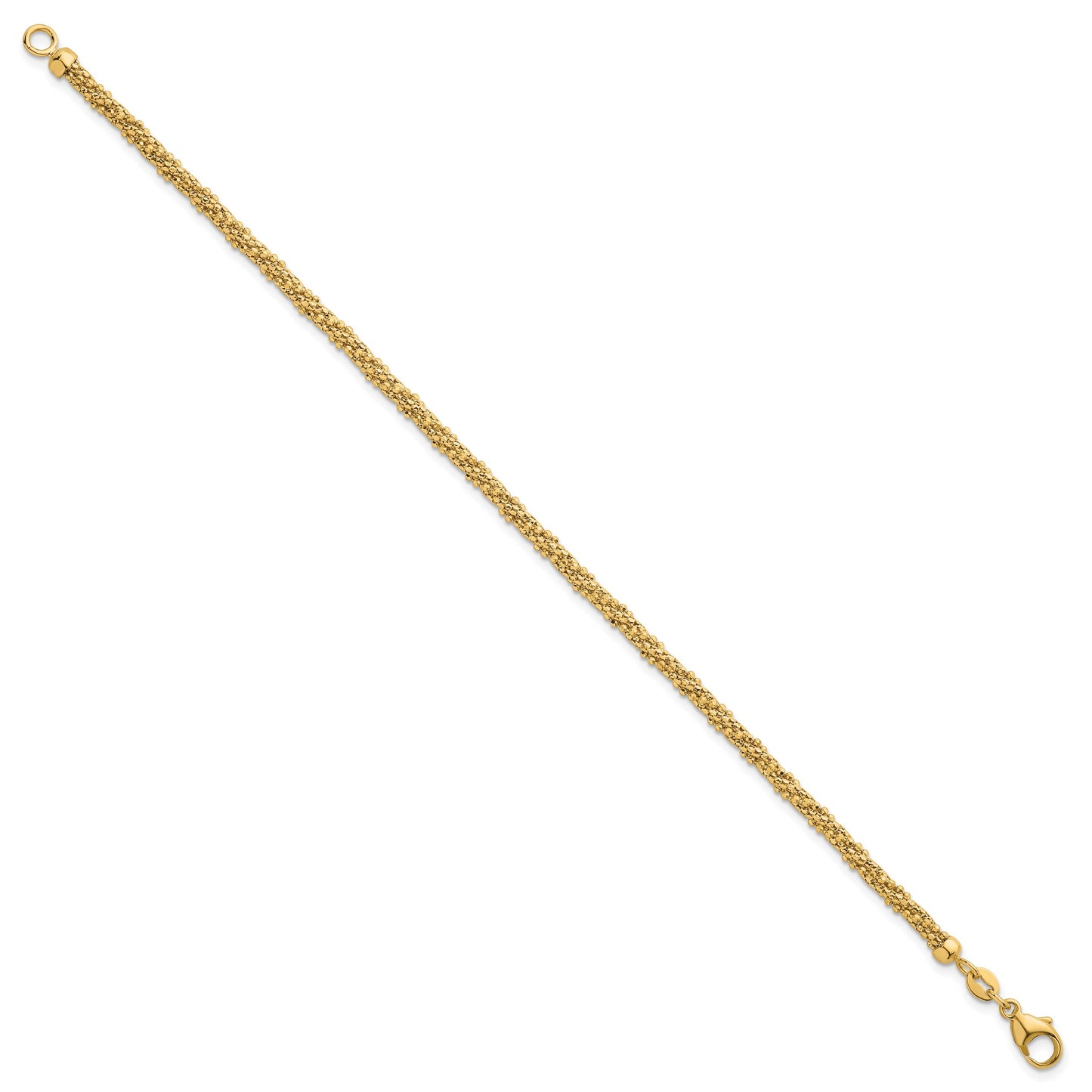 14k Polished and Textured 3mm Twisted Mesh Fancy Beaded 7.75 inch Bracelet