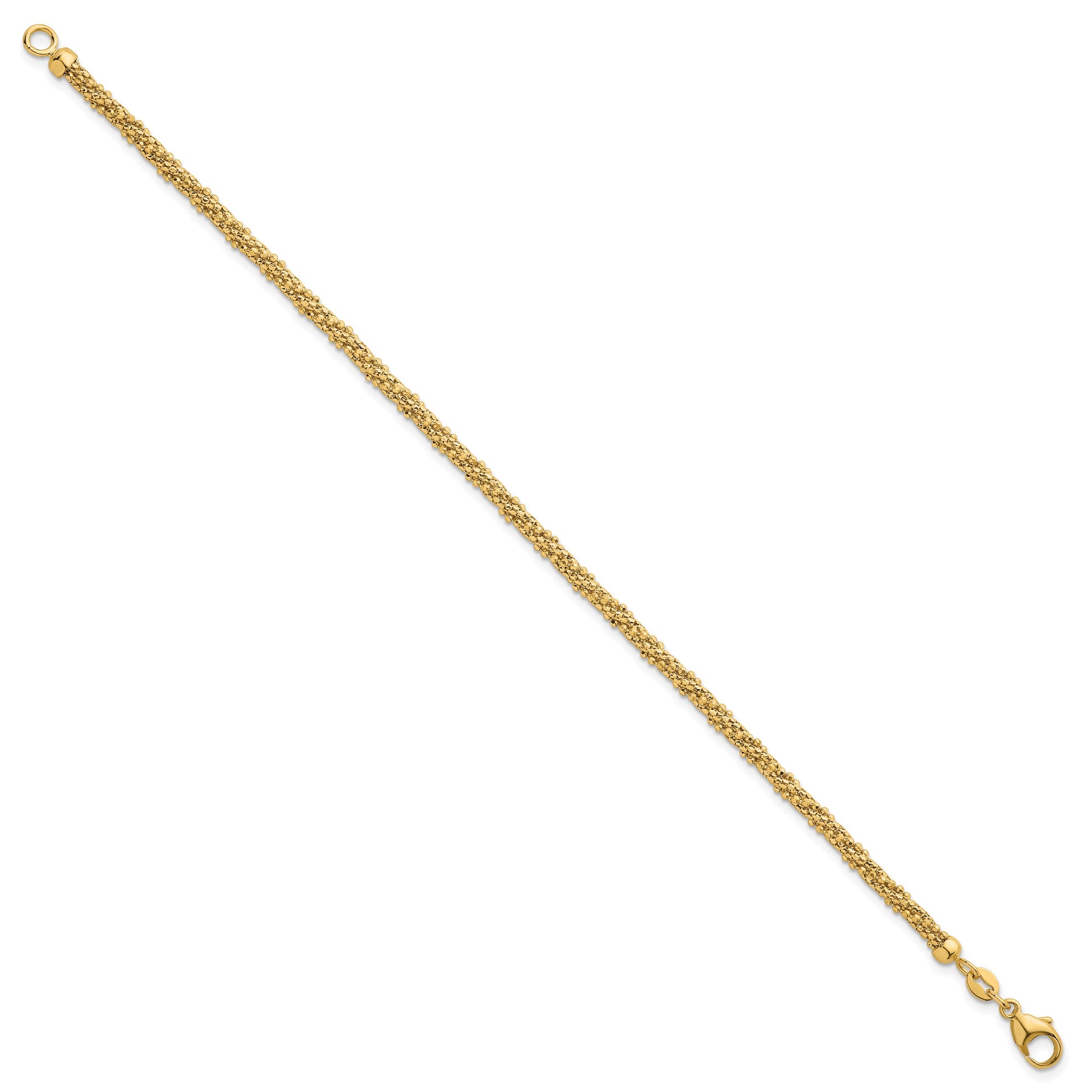 14k Polished and Textured 3mm Twisted Mesh Fancy Beaded 7.75 inch Bracelet