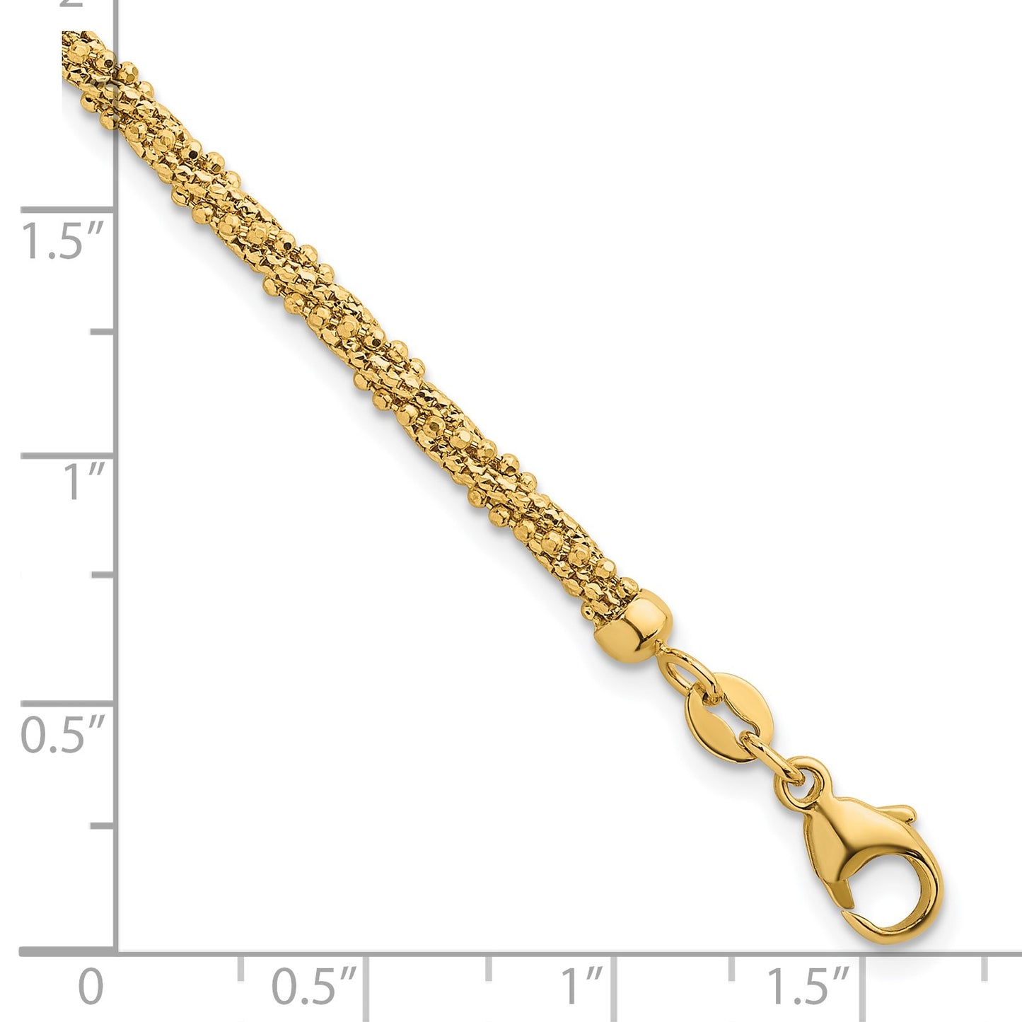 14k Polished and Textured 3mm Twisted Mesh Fancy Beaded 7.75 inch Bracelet
