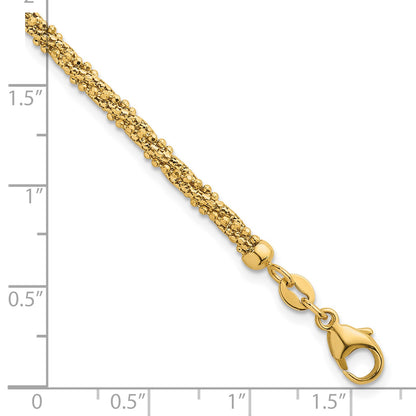 14k Polished and Textured 3mm Twisted Mesh Fancy Beaded 7.75 inch Bracelet