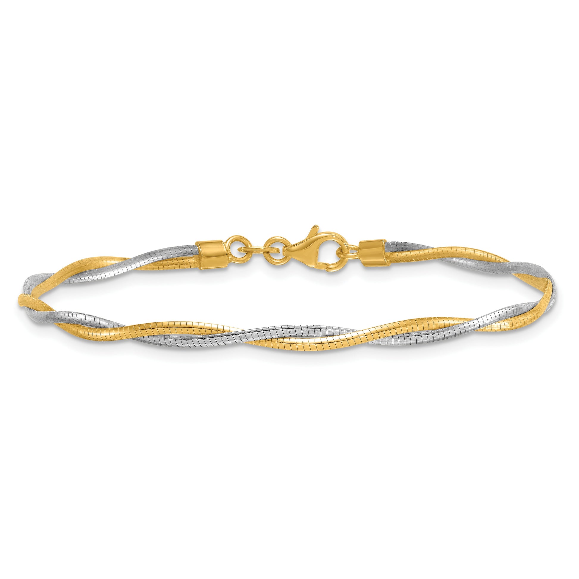 14k Two-tone Polished Twisted Round Omega 7.5 inch Bracelet