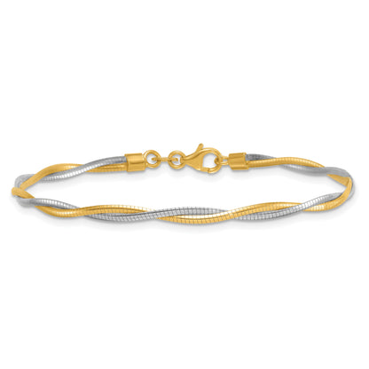 14k Two-tone Polished Twisted Round Omega 7.5 inch Bracelet