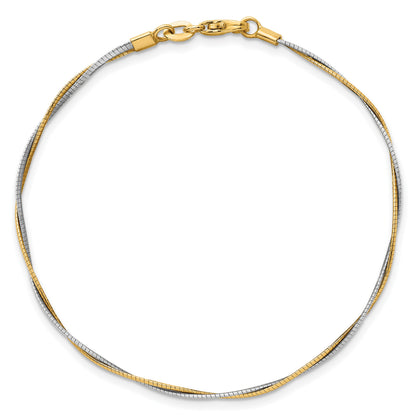 14k Two-tone Polished Twisted Round Omega 7.5 inch Bracelet