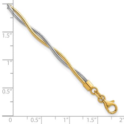 14k Two-tone Polished Twisted Round Omega 7.5 inch Bracelet