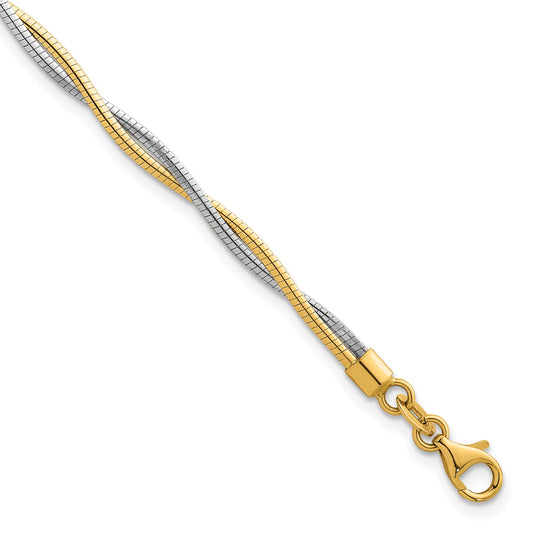 14k Two-tone Polished Twisted Round Omega 7.5 inch Bracelet