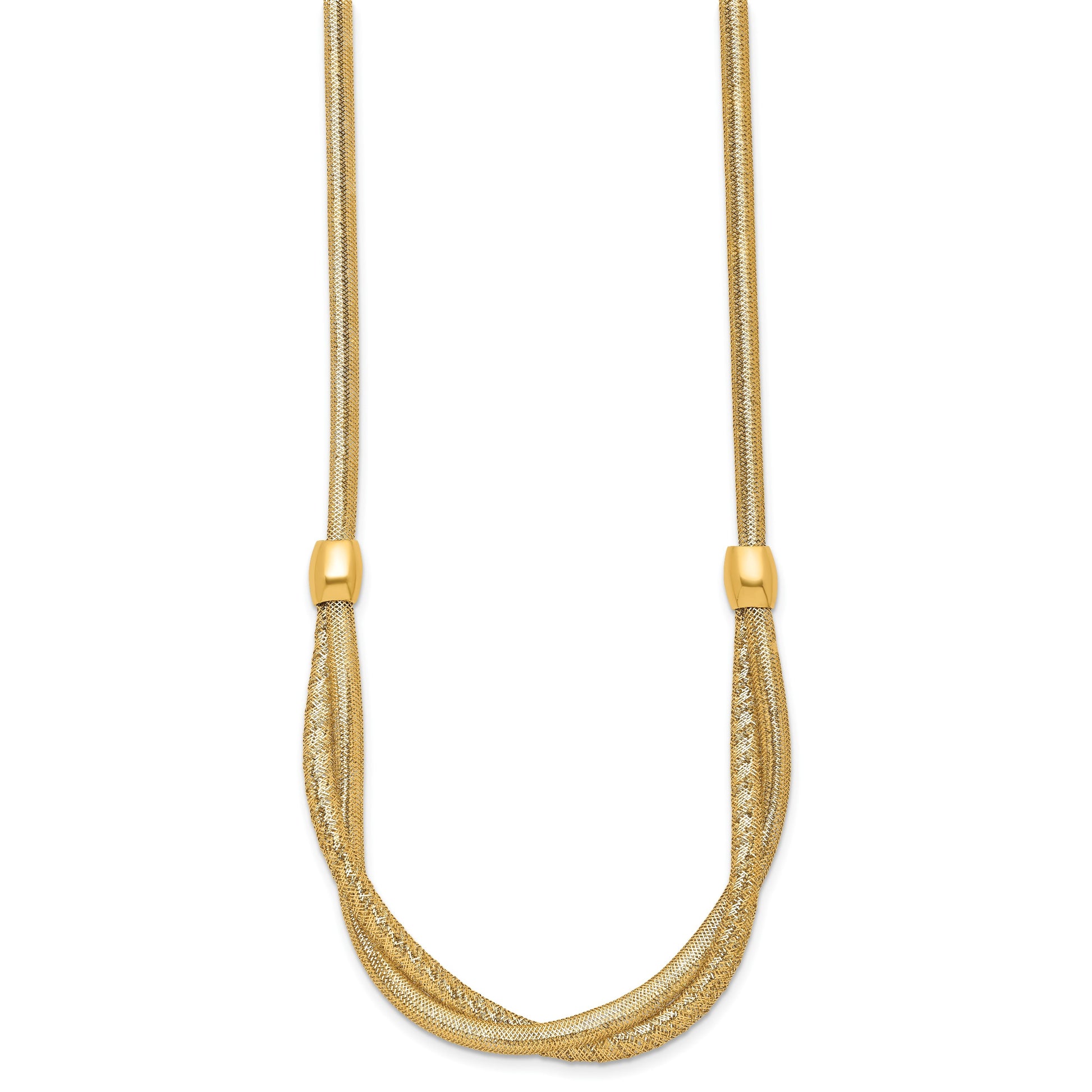 14k Polished Twisted with Beads 7mm Flexible Mesh 18 inch Necklace