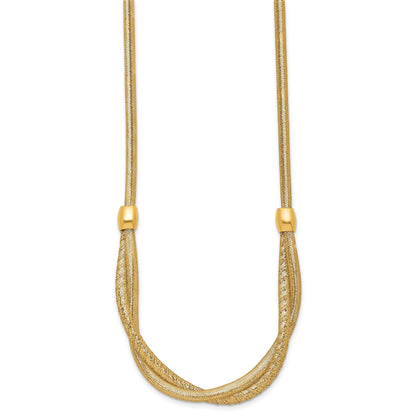 14k Polished Twisted with Beads 7mm Flexible Mesh 18 inch Necklace