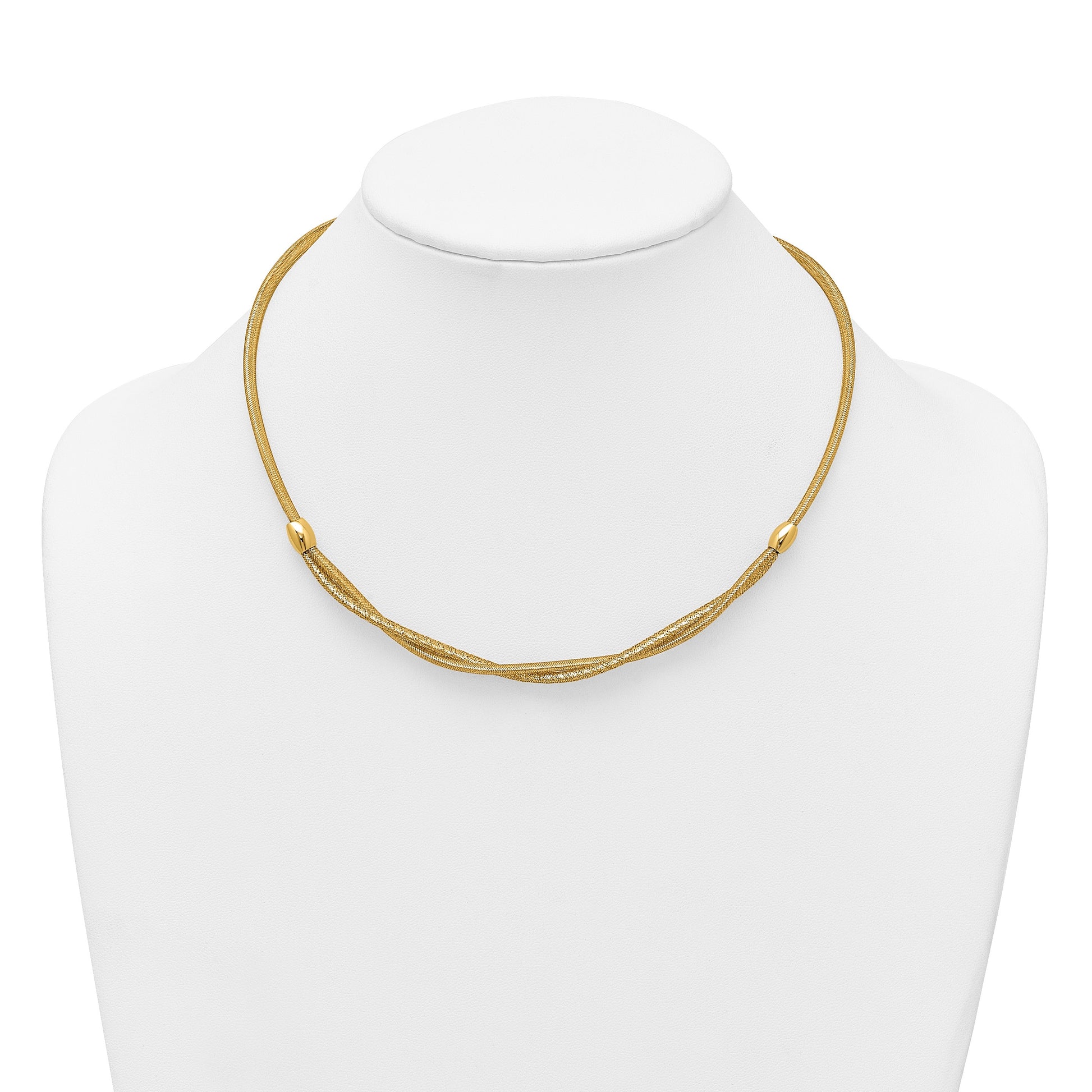 14k Polished Twisted with Beads 7mm Flexible Mesh 18 inch Necklace