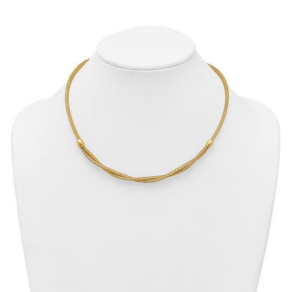14k Polished Twisted with Beads 7mm Flexible Mesh 18 inch Necklace