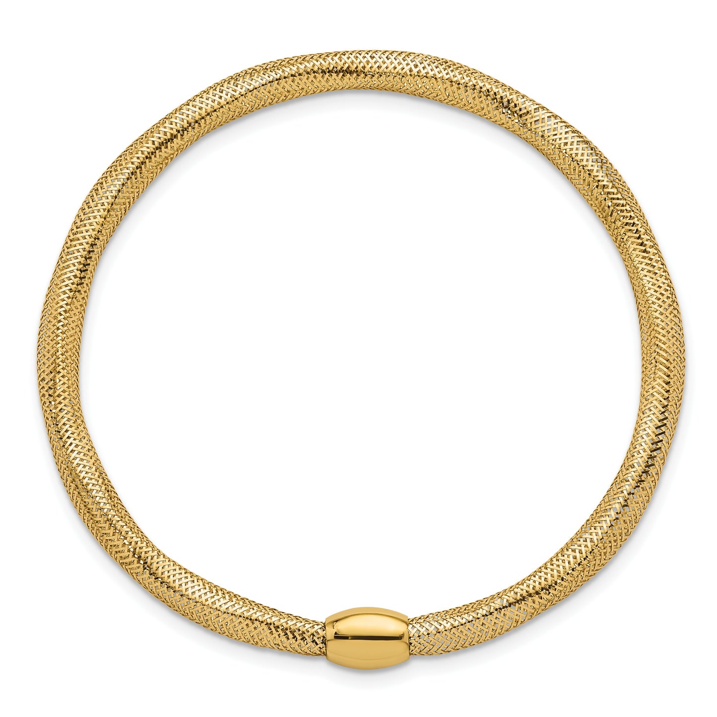 14k Polished 4.25mm Flexible Wavy Mesh with Bead Slip-on Stretch Bracelet
