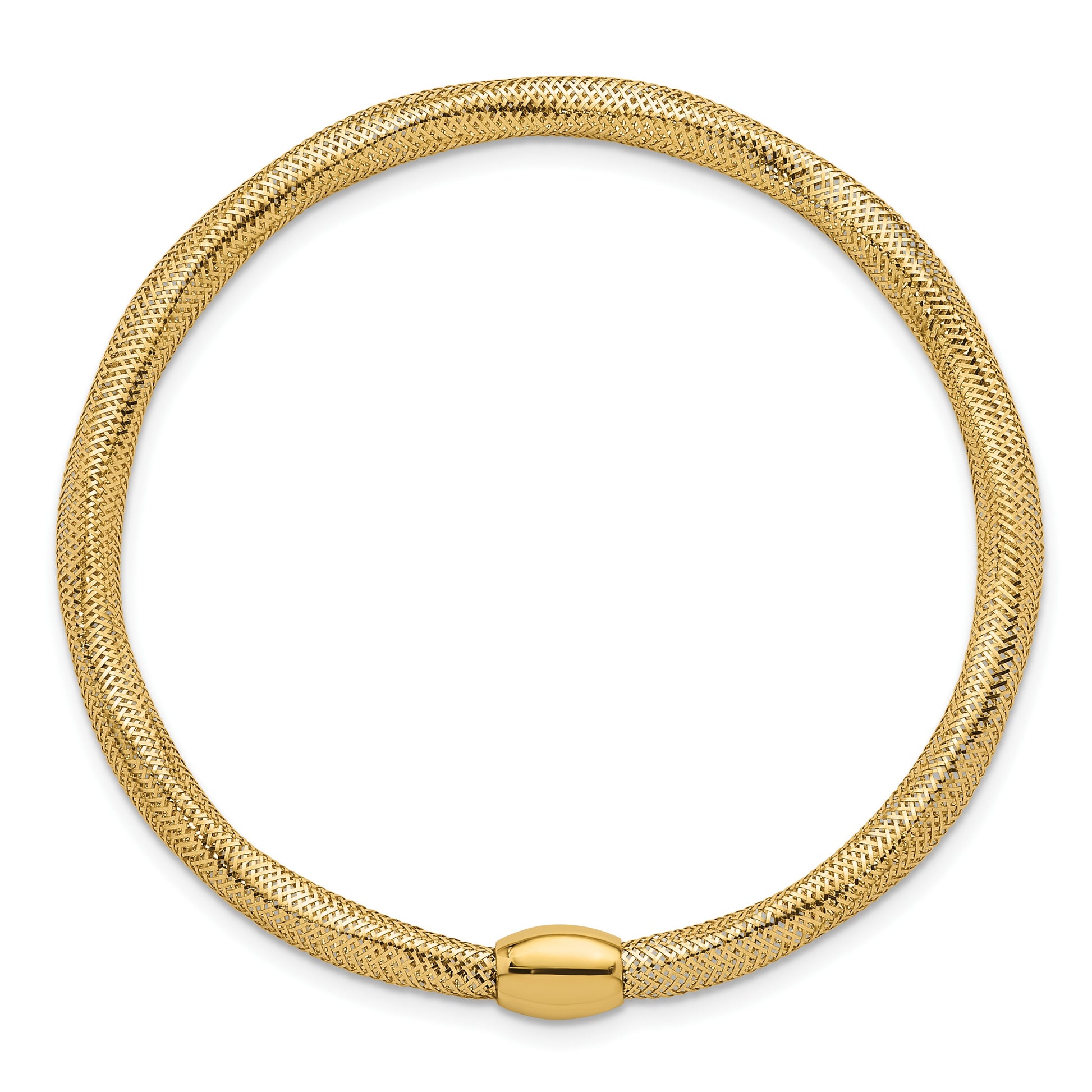 14k Polished 4.25mm Flexible Wavy Mesh with Bead Slip-on Stretch Bracelet
